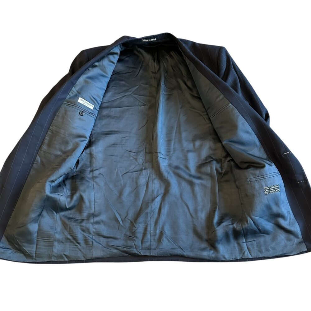 Giorgio Armani Blue Pinstripe Blazer Jacket Button-Down 100% Wool Size 41 Reg - Picture 6 of 12